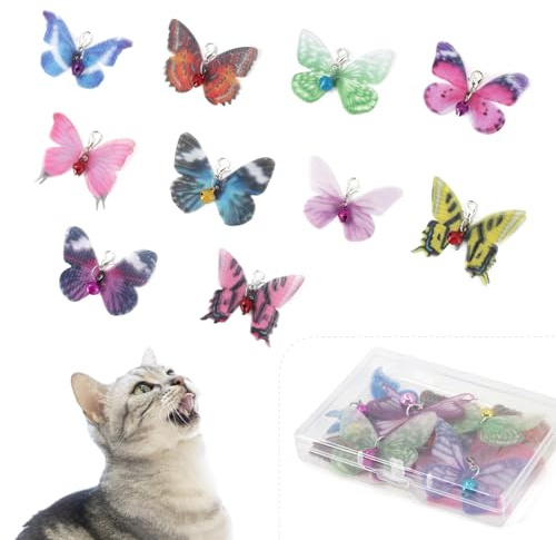SONGWAY 10 Stück Katzenspielzeug Ersatz - Schmetterlingsförmig Katzenangel Anhänger Ersatz, Katzen Spielzeug Schmetterling mit Glocken, Interaktives Katzenspielzeug für Kätzchen und Katzen