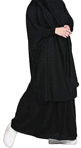Abaya Muslim Damen, Damen Muslim Roben Lang Solid 2 Stück Jilbab Hijab Kleider Muslimische Frauen Lose Khimar und Röcke für Gebete und Ausflüge Langärm Zweiteilige Vollständige Abdeckung