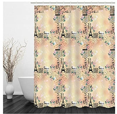 Stfery Duschrollo für Badewanne Beige, Duschvorhang Edel Rosa Turmblumen Duschvorhang 90x180 Polyester Bad Vorhang Badezimmer Dekoration