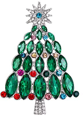 EVER FAITH Weihnachtsbaum Brosche Mode Winter Schneeflocke Weihnachten Marquise Kristall Pin für Kleidung Geschenke für Frauen Mädchen grün Silber-Ton