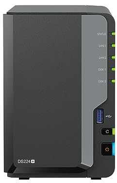Synology DS224+ 2-Bay Diskstation NAS (Intel Celeron J4125 4-Core 2.0 GHz 2GB DDR4 RAM 2xRJ-45 1GbE LAN-Port) 20 TB Bundle mit 2 x 10 TB WD Red Plus HDDs (WD101EFBX - 68B0AN0)