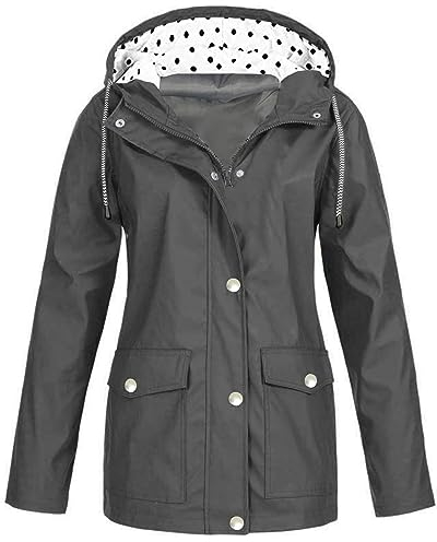 Saymany Windjacke Damen Leicht Regenjacke Damen Fahrrad Regenjacke Damen, Sweatshirt Jacke Damen Mit Kapuze Windjacke Damen Damen Regenjacke, Outdoorjacke Damen Wasserdicht Atmungsaktiv（2-Gray,S