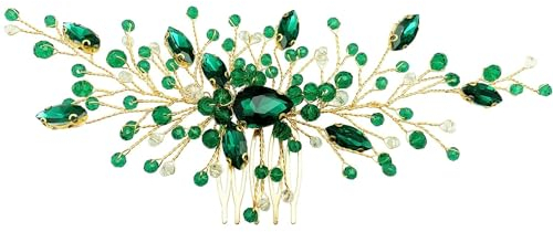 Haarkamm für Braut, Hochzeit, goldfarbener Kristall, grüner Strass Kristall, seitlicher Haarkamm, Blumen Kopfschmuck, Braut Haarschmuck für Frauen und Mädchen
