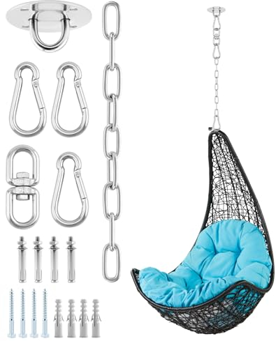 QWORK® Crochet de Plafond Robuste avec chaîne d'extension de 30 cm et Mousqueton, en Acier Inoxydable, Fixation pour Fauteuil Suspendu, Fauteuil Suspendu et Sac de Boxe (jusqu'à 400 kg)