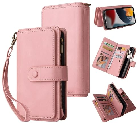 GoodcAcy Cover per iPhone 13 mini(5.4) Flip Wallet Case, Flip Caso in PU Pelle Premium Portafoglio Custodia [Kickstand] [15 Slot per Schede] [Chiusura Magnetica]-Rosa