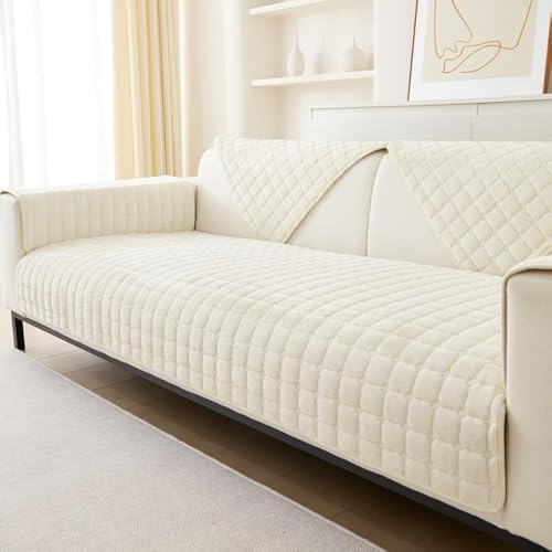 GKXLH Neu Weiche Flanell rutschfest Sofa überzug 2 3 4 Sitzer (Beige Weiß) | Couch überzug Waschbar, Sofa Cover für Sektionssofa, Hund Sofabezug, Sofa überzug L Form, Ledersofaschoner für das Wohnzimmer