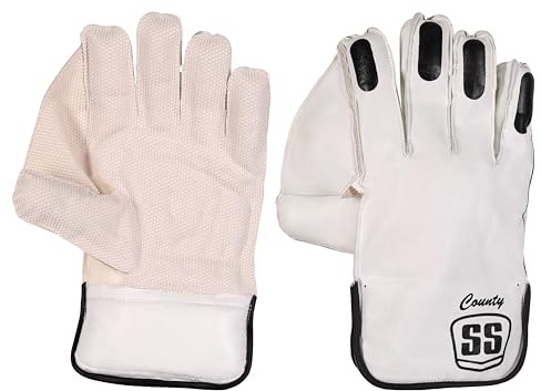 SS County Premium Cricket-Wicket-Handschuhe und Innenhandschuhe im Lieferumfang enthalten, Erwachsenengröße, Weiß