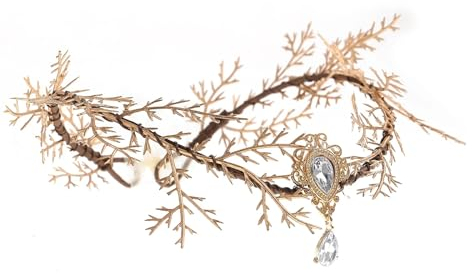 Elfenkrone KopfstüCk Wald Fee Kristall Haar Tiara handgemachte Blume Kronen Stirnband Haarschmuck for Frauen Elf Cosplay Kostüm Zubehör Tiara Und Elfen Ohren Set
