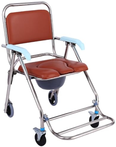 Toilettenstuhl für Senioren mit Rollen,Toilettenstuhl Faltbar,Commode Toilet Chair for Bedroom,Die Fußstütze ist klappbar,Fahrbarer Toilettenstuhl Nachtstuhl A