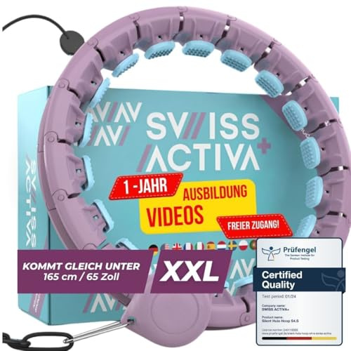 Swiss Activa+ S2 XXL Smart Hula Hoop con palla di peso - fino a 165 cm, ha 34 maglie per taglie forti XXL - non cade - cerchio di perdita di peso per le donne - Smart Fitness Hula Hoop con peso