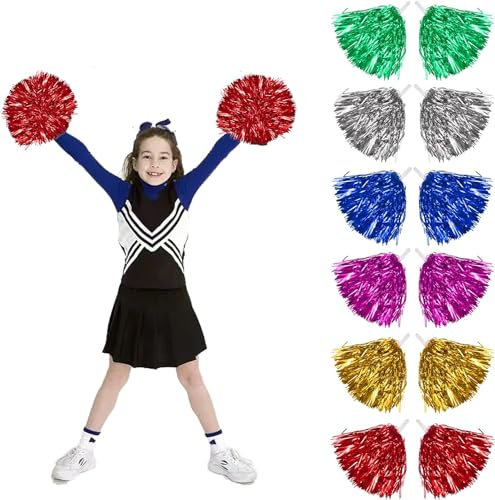 UieaMsio 12pcs Cheerleading Pom Poms, Pompon di Cheerleading Pompon, Pompon in lamiera metallica per accessori cheerleading per scuole e giochi di palla