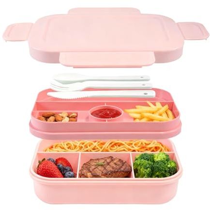 Cylogia Lunch Box Adults, 2000ml Bento Box Lunch with 8 Compartments 2 Layer Lunch Boxes Leak Proof Stackable Meal Container with Cutlery Set for Office School