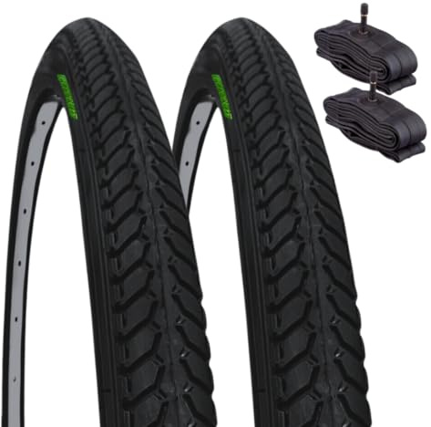 2 COPERTONI 700X35C (37-622) +2 CAMERE D'ARIA CON VALVOLA SCHRADER AMERICA PER BICLETTA BICI CITY BIKE TREKKING COUNTRY NERO 28X1 5/8 3/8