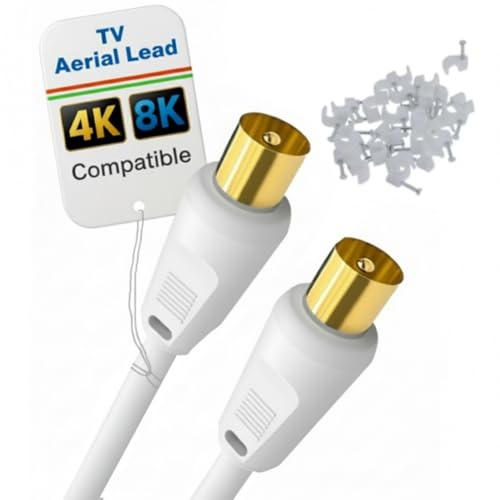 Reulin Cavo antenna 2,5 m, connessione maschio-maschio, cavo coassiale per antenna, cavo coassiale sottile 3C2V RF per televisori 4K/8K, splitter a Y, presa a muro, ripetitore Sky Box (placcato oro