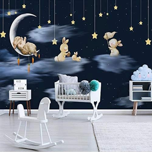 Warm Stars Moon Baby Cartoon 3D Habitación Infantil Papel Tapiz Poster Photo Wallpaper Niño Chica Do Pared Pintado Papel Tapiz 3D Decoración Dormitorio Fotomural Sala Sofá Pared Mural-430cm×300cm