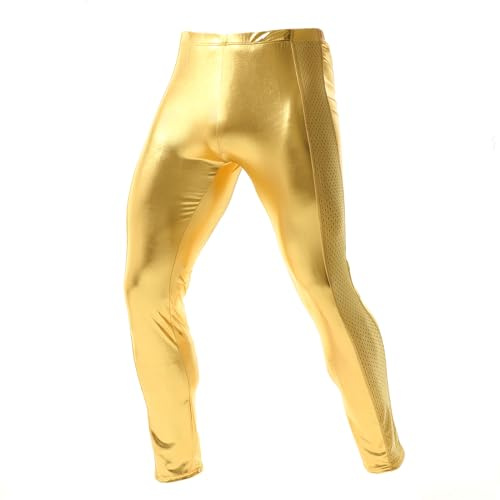YUFEIDA Leggings para Vida Activa de Hombre Pantalones Deportes Ropa Pantalón metálico Brillante Malla Larga Transpirable de Malla