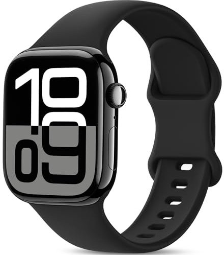 AMSKY Bracelet Sport Silicone Compatible avec Bracelet Apple Watch Se 40mm 44mm 42mm 46mm 45mm 41mm 38mm, Doux Imperméable Femme Homme pour iWatch Serie 11 10 9 8 7 6 5 4, SE 3 2 1, Noir