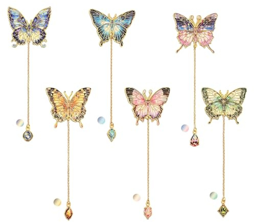 GlamRays 6 Stück Metall Schmetterling Lesezeichen Mit Kette, Gold Hohl Lesezeichen Ölgemälde Thema Buch Mark Lesezeichen Für Buch Liebhaber Autoren Leser Kinder Teens