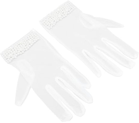 RIZGHWOY 1 Paar Mesh-Garn-Perlenhandschuhe, Mesh-Garn- mit Perlen, Elegante Brauthandschuhe für Hochzeit, Bühnenauftritt und Bankett