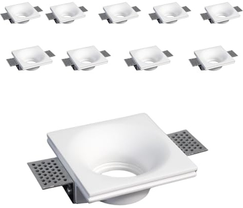 damastoreitalia 10 Pezzi Portafaretto da incasso quadrato in gesso a scomparsa, compatibile con faretti GU10, senza vetro, foro incasso Ø105mm, design moderno per cartongesso (10)