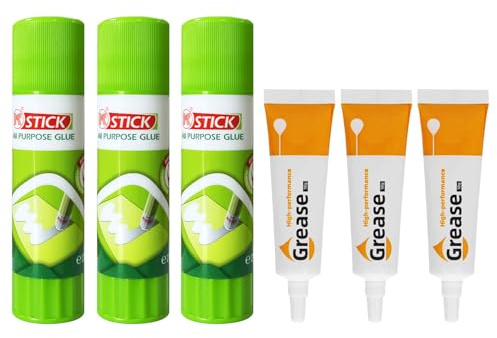 HzdaDeve 3PK 3D Drucker Kleber Stick PVP Solid Glue Sticks Verhindert Warping Einfache Freigabe für Hot Bed Build Plate Plattform und 3PK Zahnradfettführung Schienenfett Optische Achsen Schmierfett (6