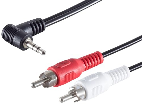 1aTTack.de 5 x 1,5 m - Fiche jack coudée 3,5 mm vers 2 fiches RCA mâles RCA mâles - Connecteurs moulés - Contacts nickelés - Parfait pour HiFi, TV et haut-parleurs