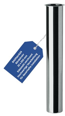BADfabrik24 Bördelrohr DN32 Edelstahl verchromt – Ø 32 mm, Länge 250 mm, gerade Ausführung für Waschtisch-/Siphonanschluss – passgenaues Ablaufrohr, korrosionsbeständig, glatte Innenfläche