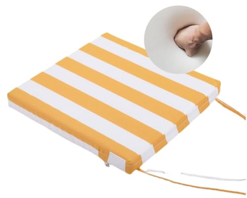 Surwin Cojines para Sillas de Jardin, Cojines plaza para Asientos, Funda Lavable con Cremallera, 2 Cintas de Sujeción, para Interior y Exterior de Comedor, Jardín y Terraza (Amarillo Rayado,35x35x5cm)