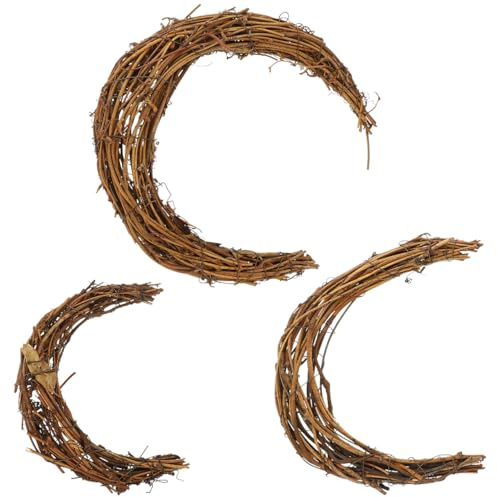 ABOOFAN 3pcs Natural Grapevine Wreath Moon Shaped Rattan Wreath Rings for DIY Craft Front Door Wall Decor Easter Christmas Garland Wedding Party Decor