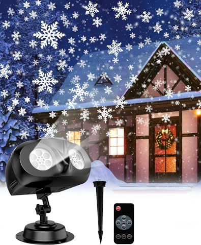 Christmas Projector Lights Outdoor, IP65 Waterproof, Led Snowfall Projector with Remote Control, Large Snowflake for Indoor Outdoor Decoration Xmas Halloween Garden Party