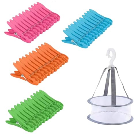 48 Stück Wäscheklammern, mit Korb, Plastik Handtuchklammern, Clothes Pegs, Windfeste klammerbeutel für Kleiderbügel und Wäscheleinen