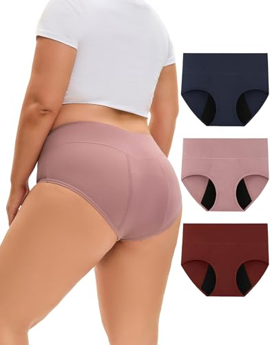 INNERSY periodiska underkläder stark blödning stora storlekar (44-62) 3-pack, Marinblå/mörkröd/lila, 52-54 plus size