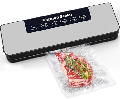 Vakuumiergerät 5 in 1, Vakuumierer Folienschweißgerät schnell-kompaktes für Trockene und Feuchte, Multifunktionales Vakuumiergerät für Lebensmittel mit Vakuumbeuteln (Silber)