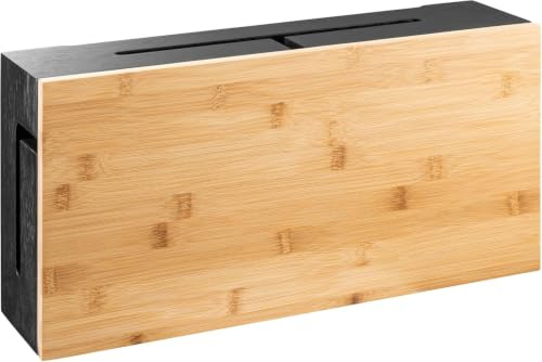 Kabelhanteringsbox med Magnetiskt Bambulock – Elegant Kabelbox för Kabelhantering - 41x20x11cm – För Grenuttag och Kablar – Väggmonterbar – Vit (Svart L)