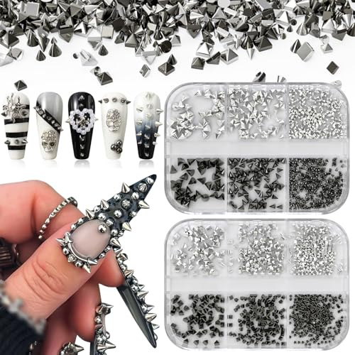 CHarmeFleur 12 Raster Gotische Nagelcharm Nieten, Mini Nagelspitzen Punk Geschoss Nieten, Viktorianischer Stil & Halloween Maniküre Nageldekoration 3D Flachboden