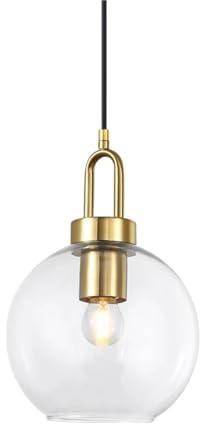 Lámpara Colgante Moderna de Hierro con Forma de Globo de Cristal ámbar Transparente para Comedor, Cocina, luminaria de suspensión LED de Techo.