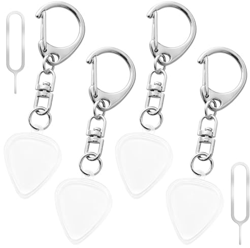 HINGTAI Transparent akryl gitarrplektrum hållare nyckelring med kortstift, bärbar gitarr förstärkare nyckelhållare val, 4 st, M
