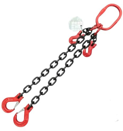 2-Strang 8mm Kettengehänge Anschlagkette Krankette EN 818-4 verzinkt GK8 hochfest und geprüft Tragfähigkeit:2,8t Beschlagteile nach EN 1677-2 (1m - Verkürzungshaken schwarz)