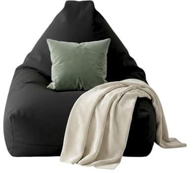 Kosiproducts Soft Polyester Bean Bag Chair with Polystyrene Beads - Water Resistant Comfortable Gaming Lounger Seat for Adults Kids [Black, Small]