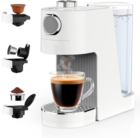 Bostar 3 in 1 Kapselmaschine Kaffeemaschine, 20 Bar 7 Einstellbare Stufen Wassermenge&Temperatur für Espressomaschine, 1400 ml Abnehmbarer Tank Automatische Abschaltung (Weiß)