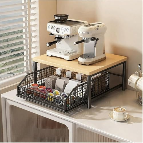 Carrito para Microondas con Ruedas Y Cajón, Mueble De Cocina Multiusos ， 2 Tier Rolling Kitchen Cart with DraweCarrito Organizador para Máquina De Café(Black,14.57x10.24in)