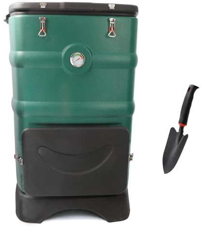 Compostador térmico verde de 110 l – Contenedor aislado para jardín con función de almacenamiento de calor, compostaje acelerado, gran apertura y sistema de recogida de líquido