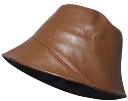 Sombrero Tipo Pescador De Cuero Unisex Estilo Casual De Color Liso Gorras con ala Ancha Ideal For Viajes Citas Playa Sol Y Lluvia(Brown)