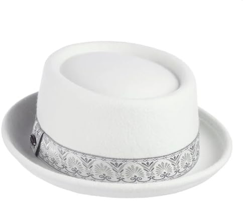 VMDVBNA Cylinderhatt ull herr pork paj hatt unisex vit svart cylinder dam gentleman platt bowler karneval (vit med belt)