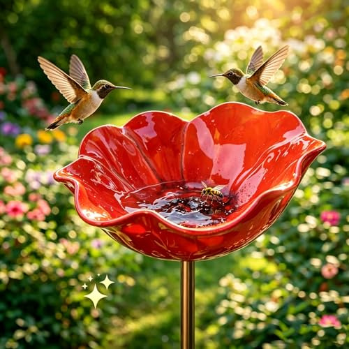 Bienentränkestation aus Metall, Metallblumen-Gartenpfähle, Vogelbadschale, Vogeltränke-Futterschale für Schmetterlingsaras, Sittiche, Turteltauben, Garten, Terrasse, Hof, Rasen