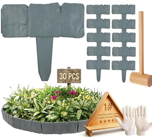Recinzione da giardino in finta pietra - Bordura per giardino fai da te, di alta qualità, resistente, con effetto pietra simulata, ideale per vialetti, prati, giardini e aiuole (Gray,30)
