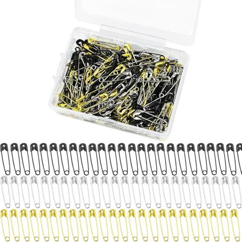 Alethron 240 Stück Sicherheitsnadeln Sortiert Sicherheitsnadeln Klein Set Schwarz Gold Silber Stabil 19 mm Safety Pins Sicherheitsnadel für Kleidung Nähen Schmuck Handarbeit Running Bibs