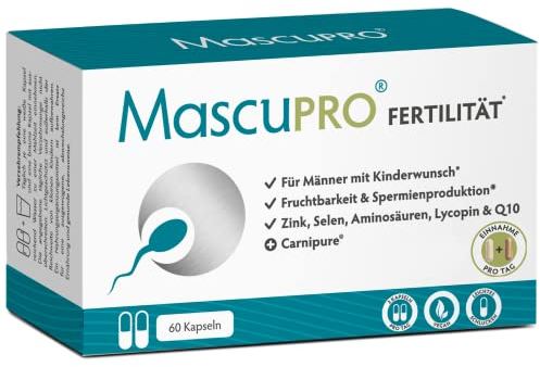 MascuPRO Fertilität Mann | vegan | Fruchtbarkeit + Spermienproduktion | 60 Kapseln | Zink, Selen, L-Carnitin, L- Arginin | Kinderwunsch Tabletten