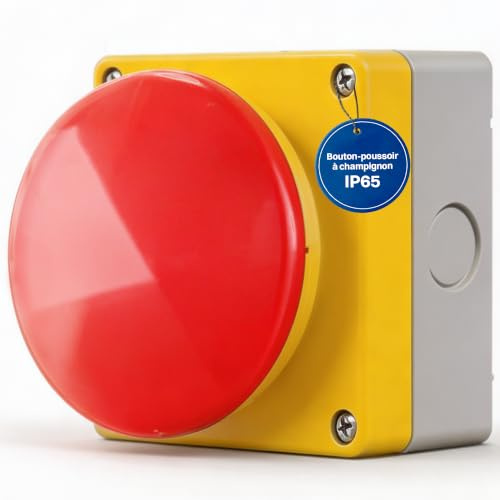 Intratec Buzzer Grobhandtaster Rot Gelb – IP65 Schalter Aufputz Taster Drucktaster 2NC zwangsöffnend für industriellen Gebrauch made in EU – 94 x 94 x 90mm