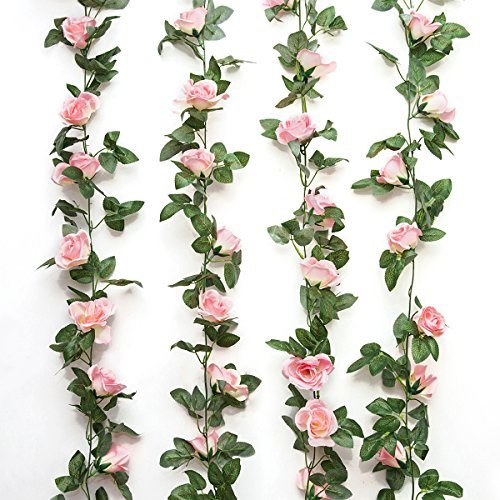 Romote Künstliche Rosen-Girlande, künstliche Blumen (4,9 m lang) für Hotel, Hochzeit, Heim, Party, Garten, Heimwerken, Dekoration, Farbe: Rosa, 2 Stück